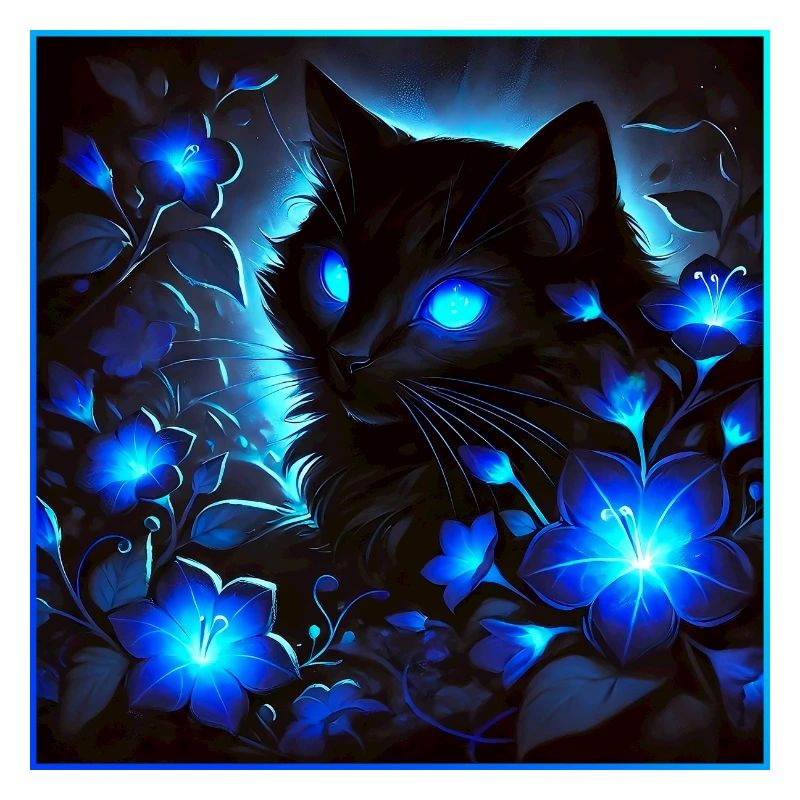 A shimmering glowing little black cat