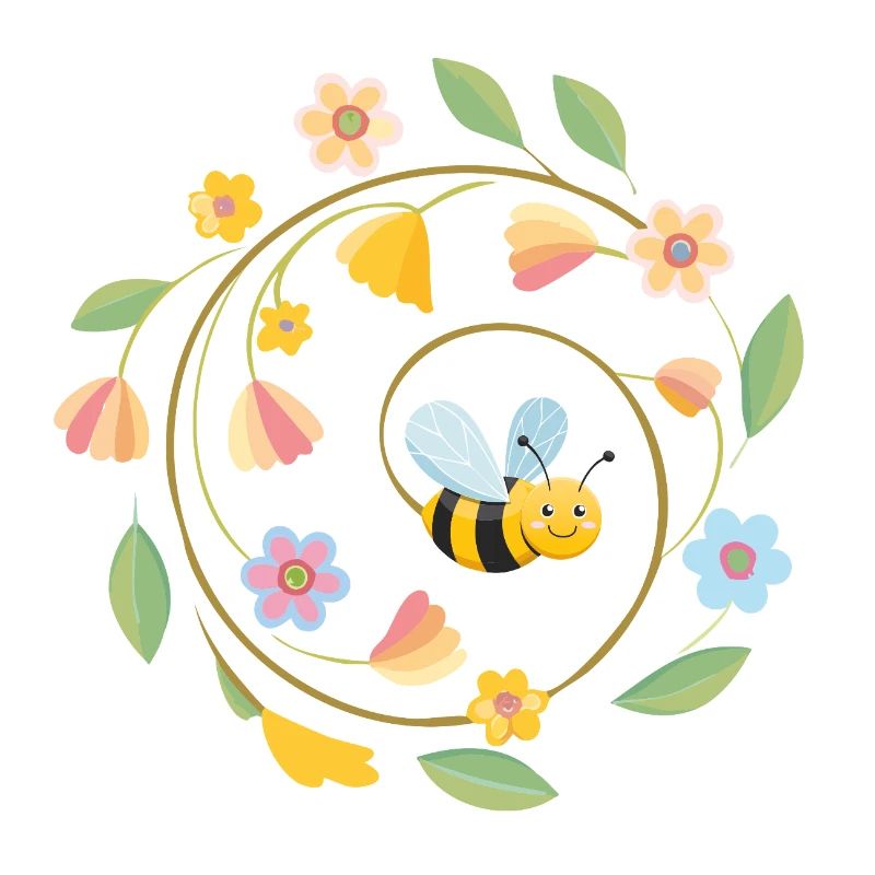 Abeille ludique avec des fleurs d’été