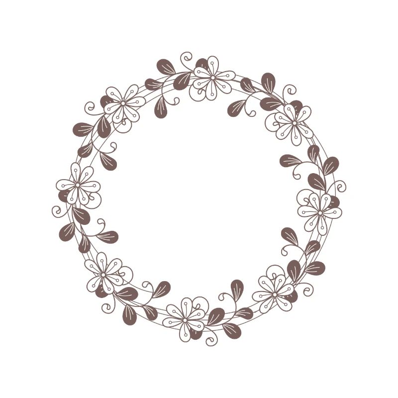 Romantic floral motif in a round, brown frame