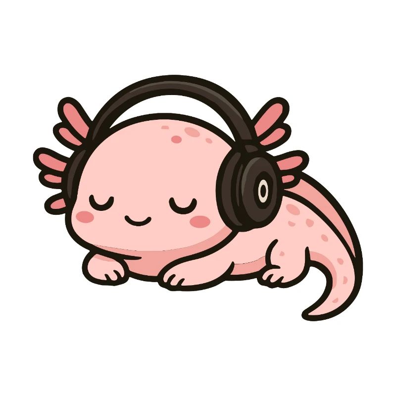 Mignon Axolotl Dessin Animé Dormir Avec Casque