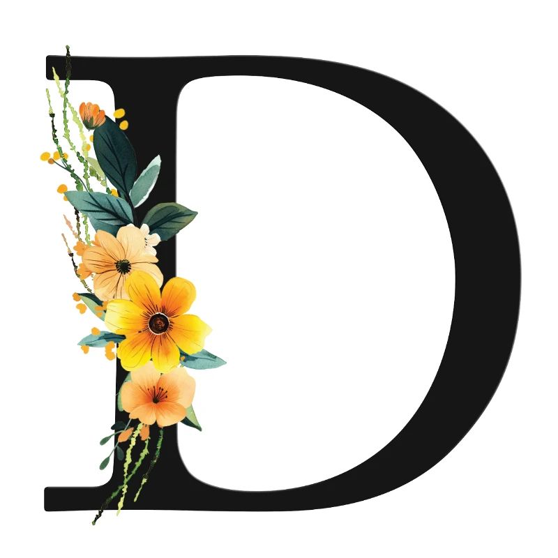 D Monogram, Floral, Customizable
