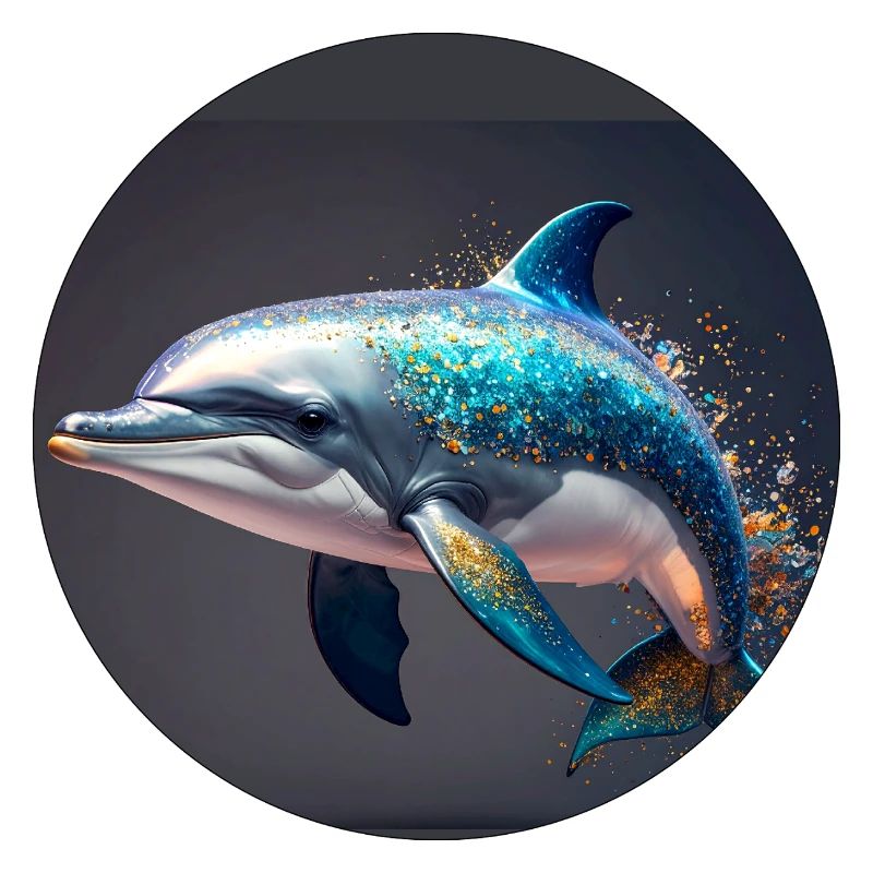 Dolphin, colorful, sequins, glitter, blue