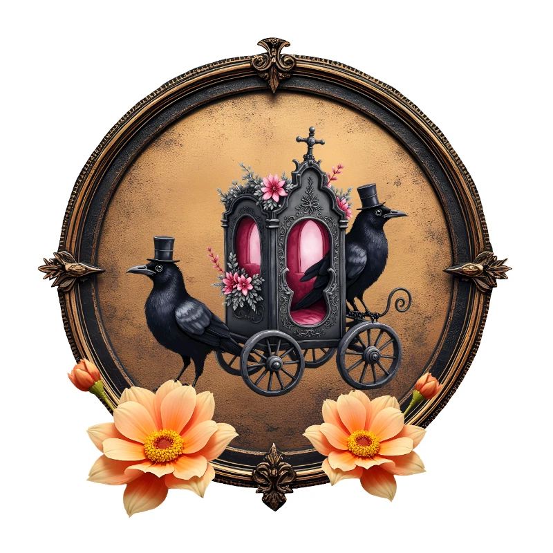 Vintage hearse with crows