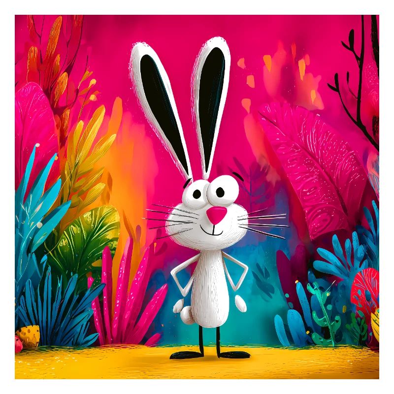 Lapin cartoon dans jungle colorée
