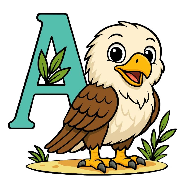 Niedlicher Adler mit Initiale A und Laub