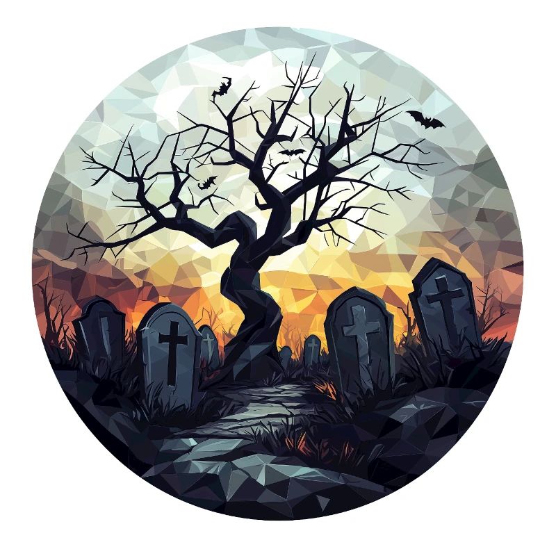 Cimetière effrayant avec arbre noueux