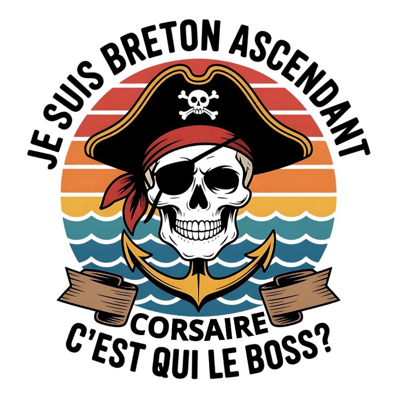 Tête de Mort Pirate à Ancre Colorée
