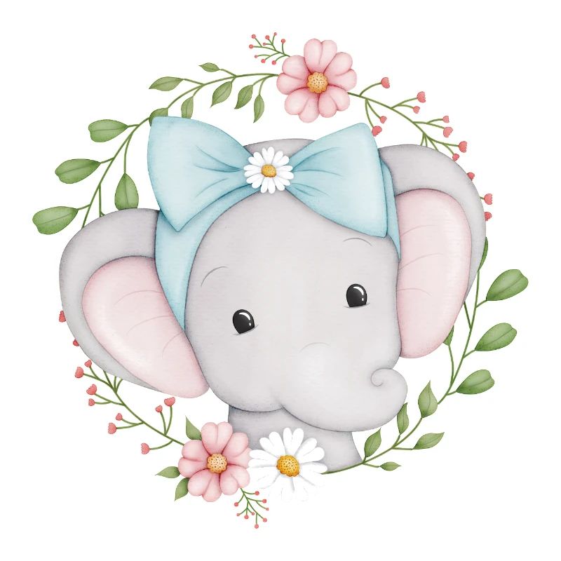 petit éléphant mignon dans une couronne de fleurs