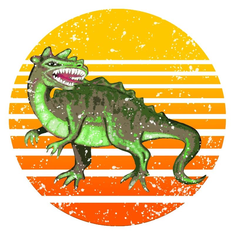 Retro dinosaur design with sunset