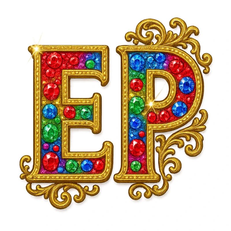 Glitzernder Buchstabe E mit Goldrahmen