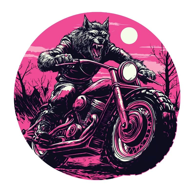 Werwolf auf Motorrad Neonpink