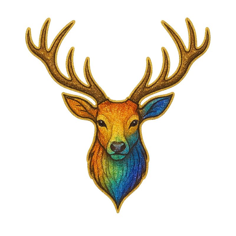 Rainbow deer with gold frame