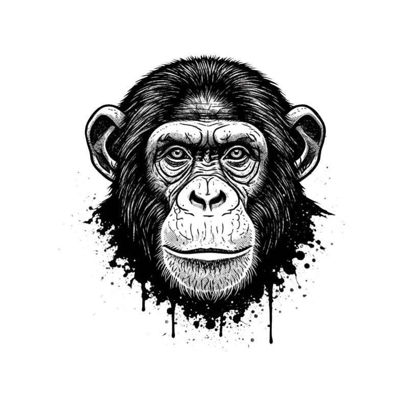 Black and White Monkey Face Illustration