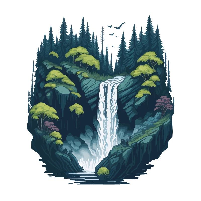 Luminous forest waterfall