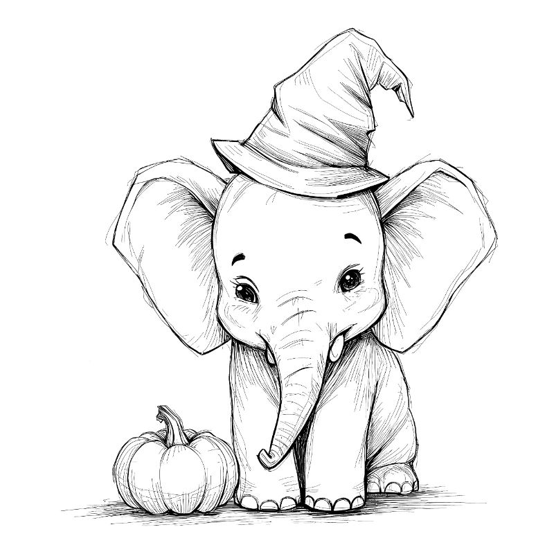 Halloween Elefant mit Hexenhut Süßes Design