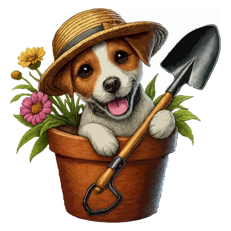 Jack Russell terrier pot de fleurs design de jardin