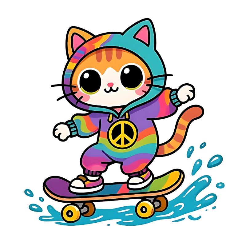 Chat multicolore skateboard
