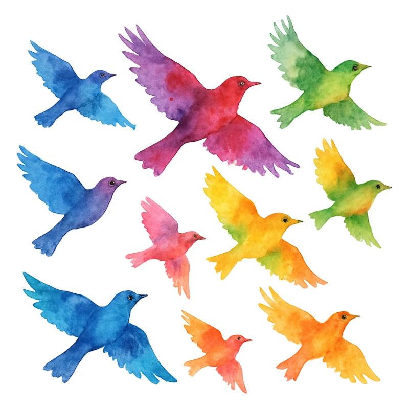 Volée d’oiseaux à l’aquarelle – Liberté dans la couleur