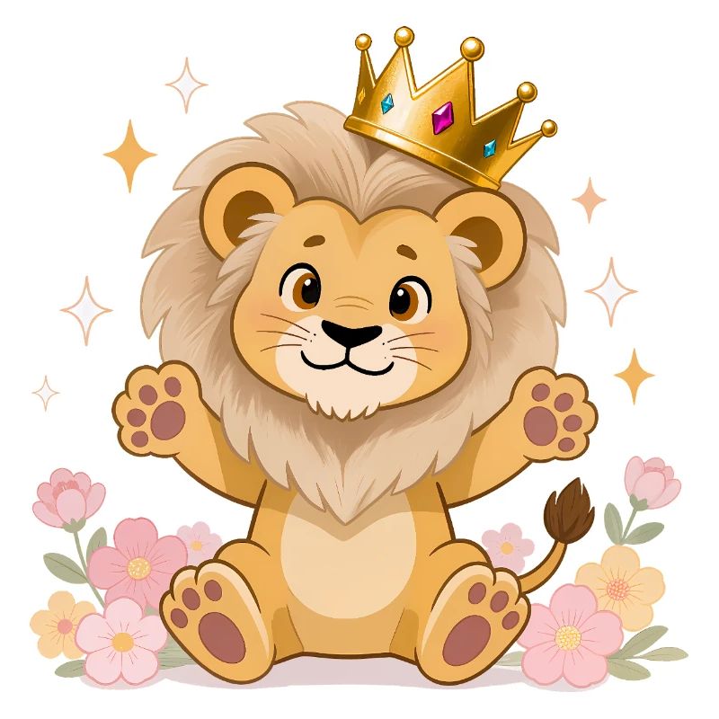 🦁 Lion avec couronne et fleurs