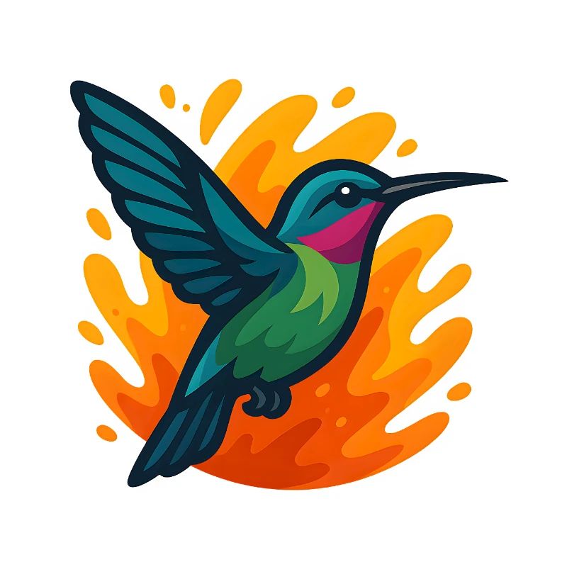 Bunter Kolibri vor flammendem Hintergrund