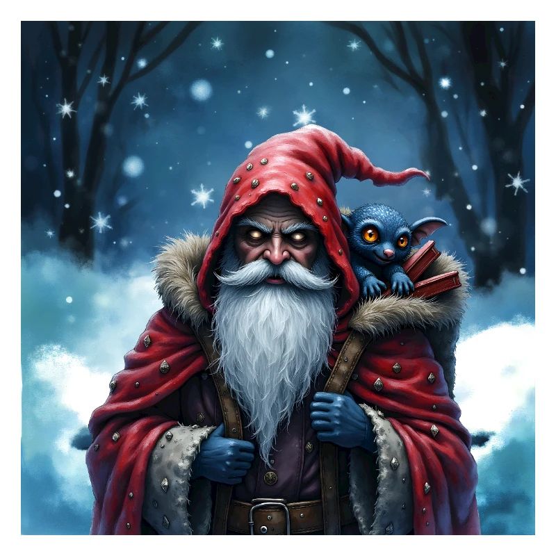 Weihnachtsmann Zauberer mit blauer Katze