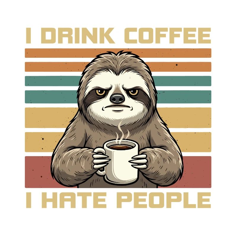 Grumpy Funny Sloth Drink Coffee and Hate People