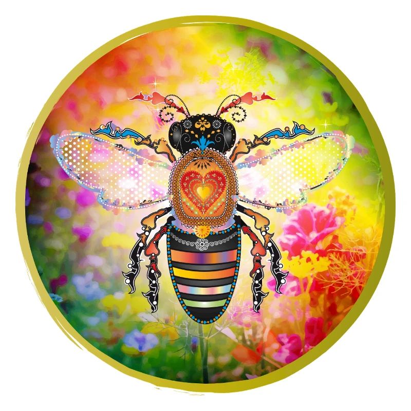 Colorful decorated bee on summer meadow