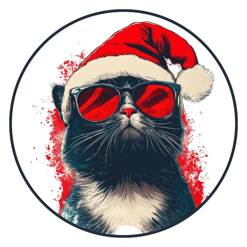 Cool Cat with Sunglasses Santa Hat