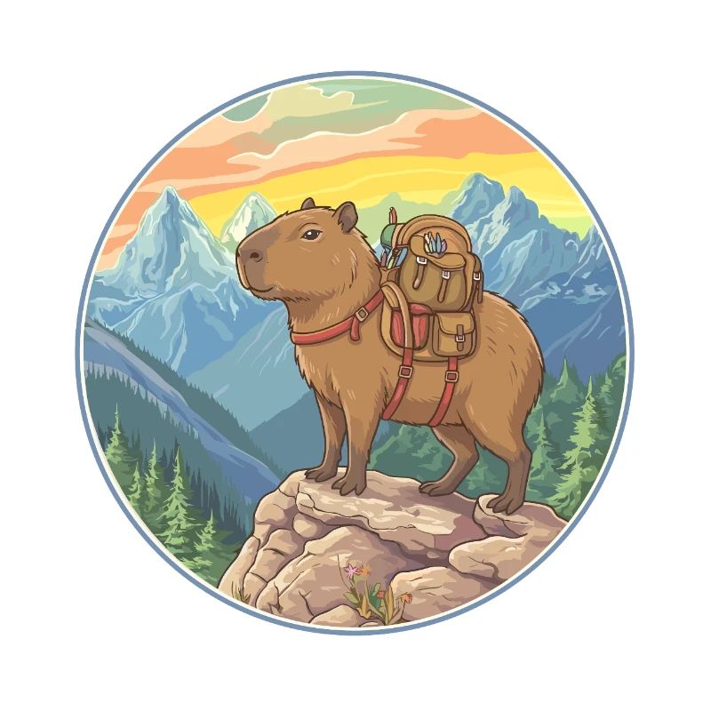 Cute Capybara Hiking Camping Mountain Adventure