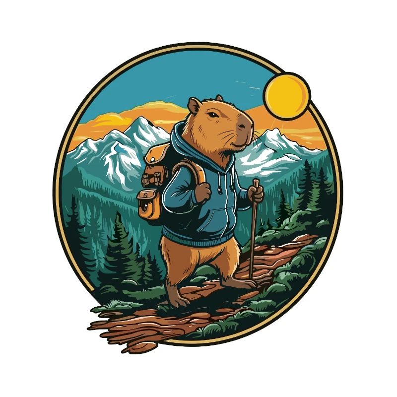 Randonnée de camping en montagne à Capybara mignonne