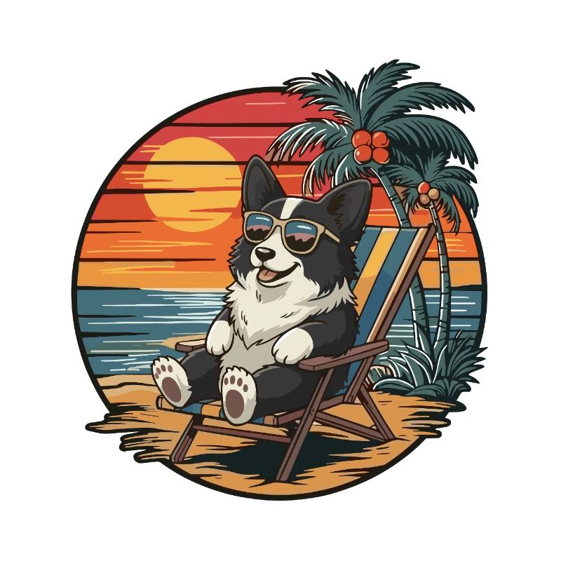 Funny Border Collie Dog on Beach Summer Sunset