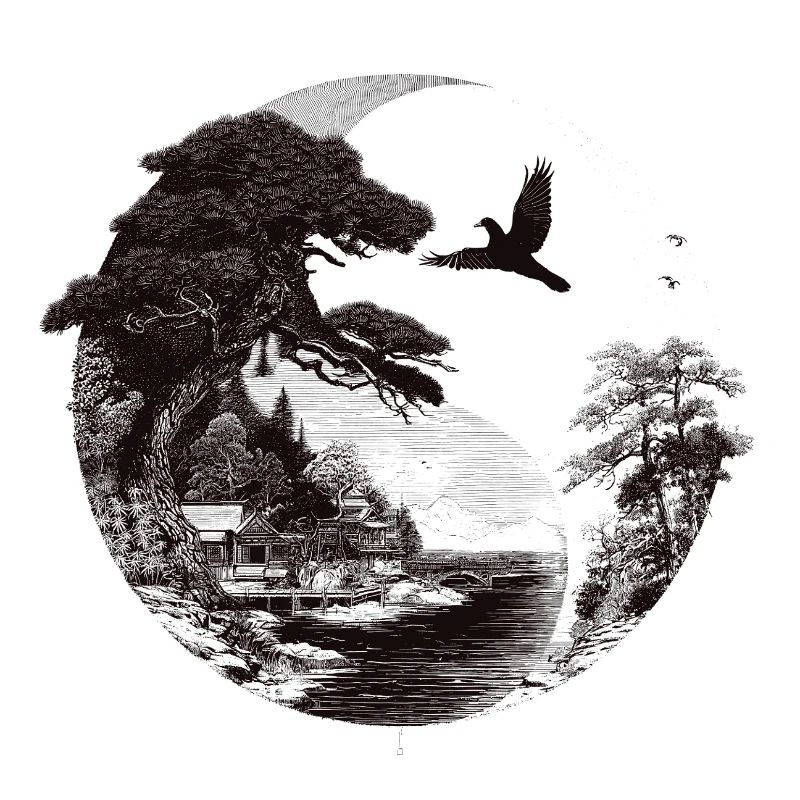 Waldsilhouette um die Erde