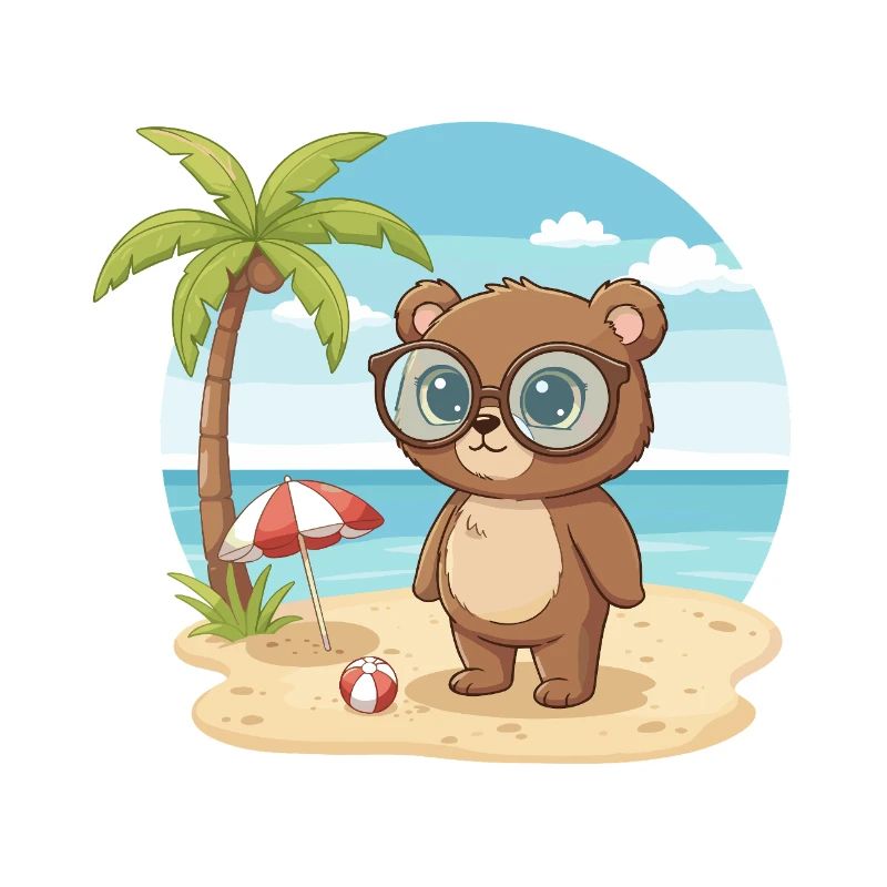 Cute Bear with Glasses Beach Summer Vacation