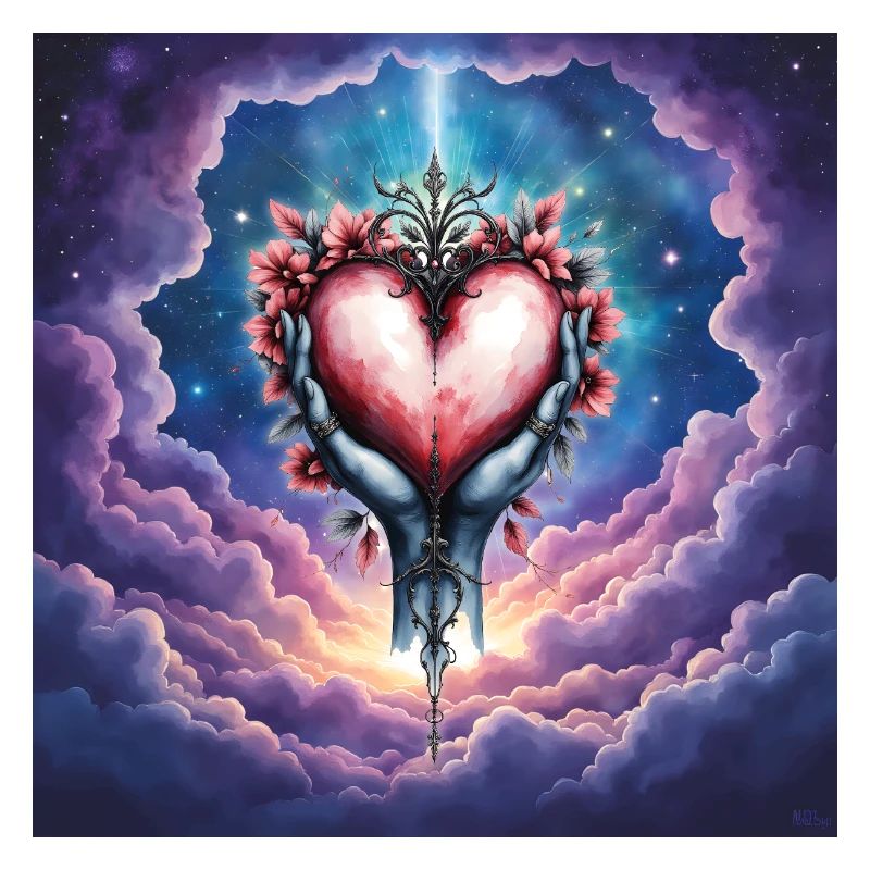 Ätherische Hände halten ein blumiges Herz