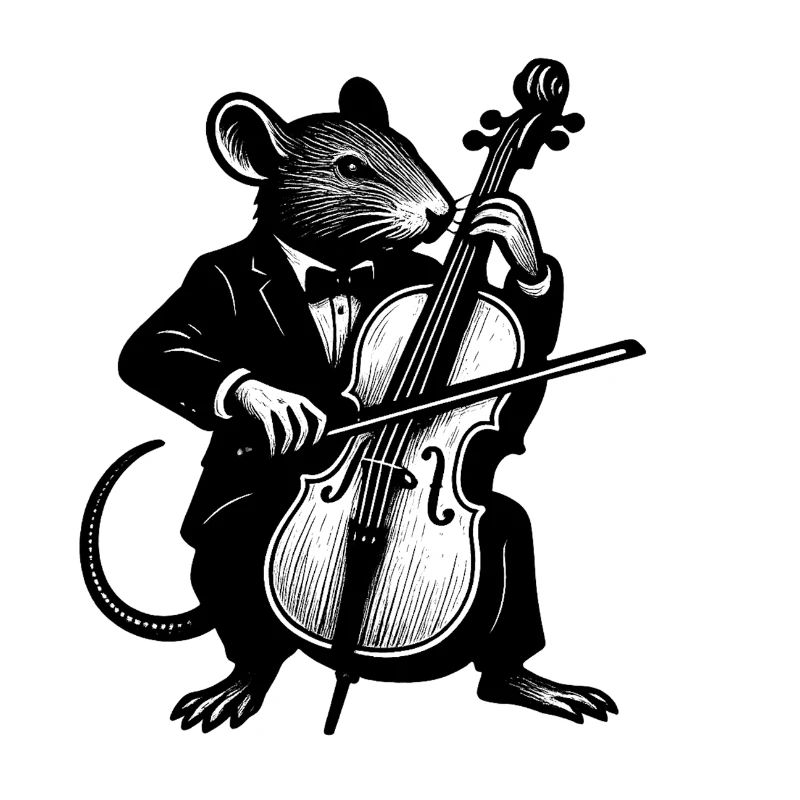 Mouse in tuxedo playing cello