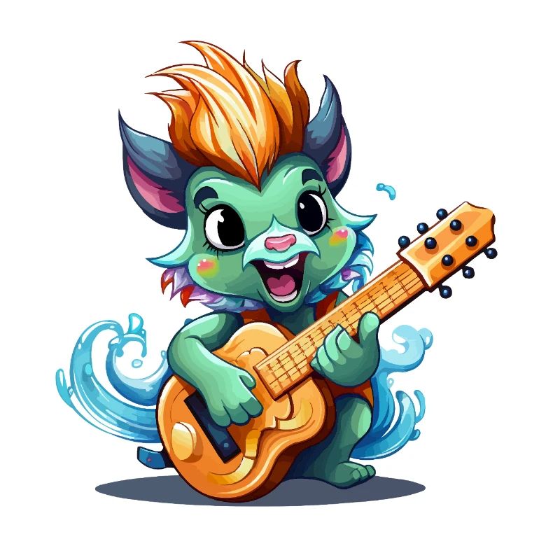 Mythical creature guitarist on the beach