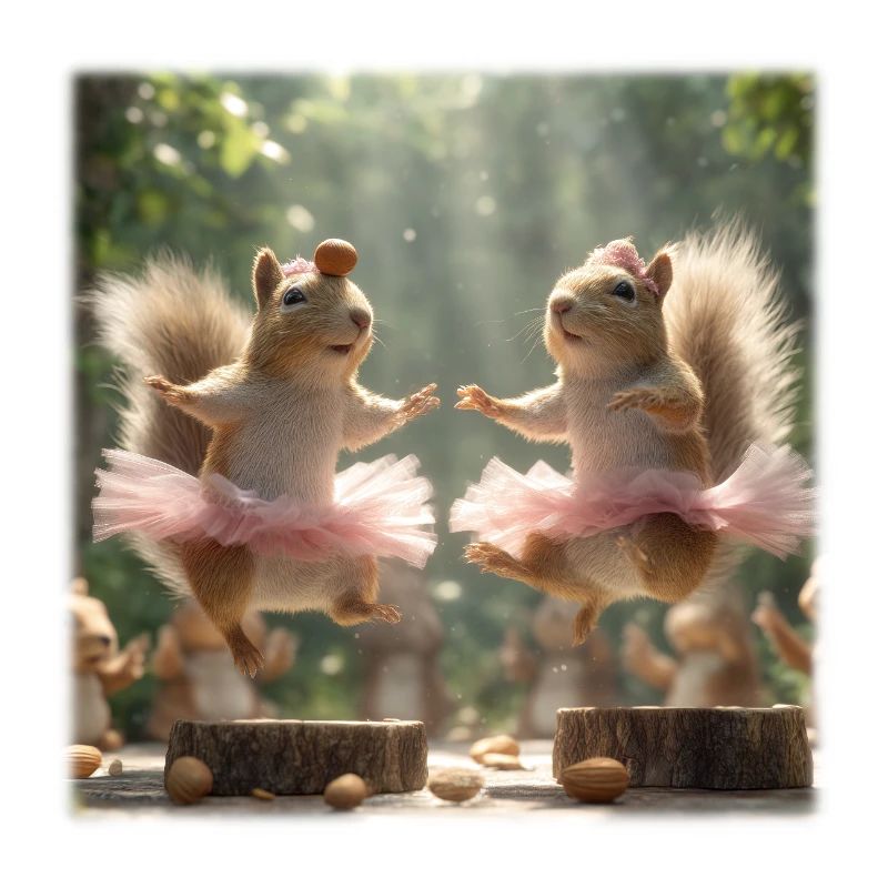 Écureuil de ballet en tutu avec des glands