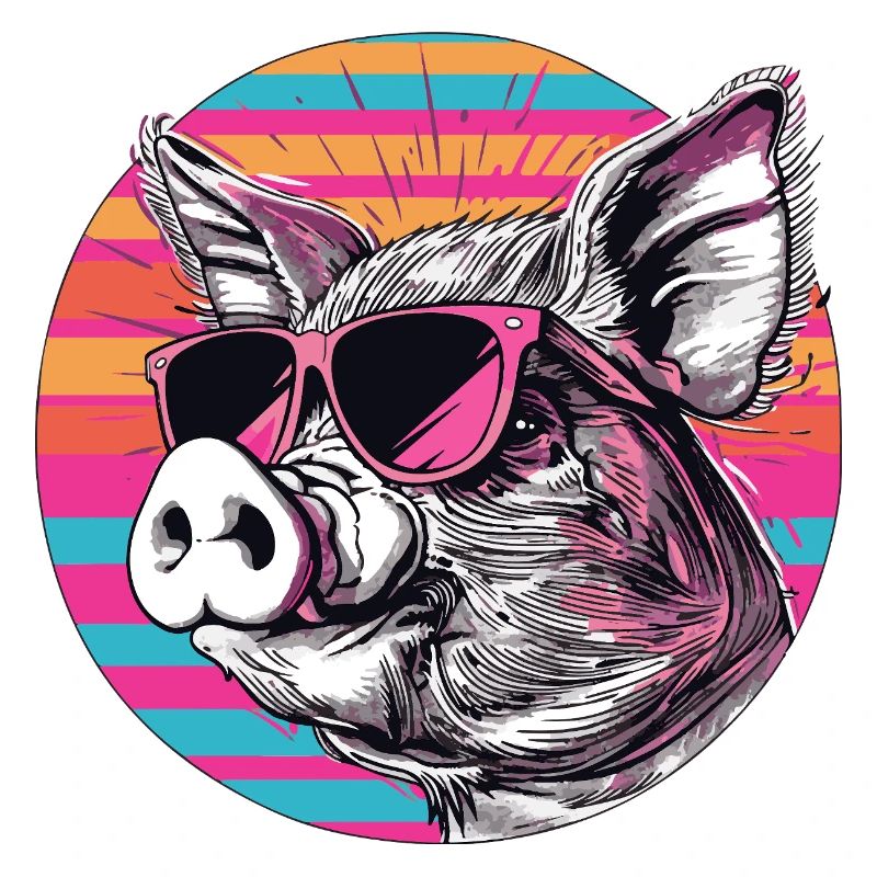 Cochon rétro avec des lunettes de soleil