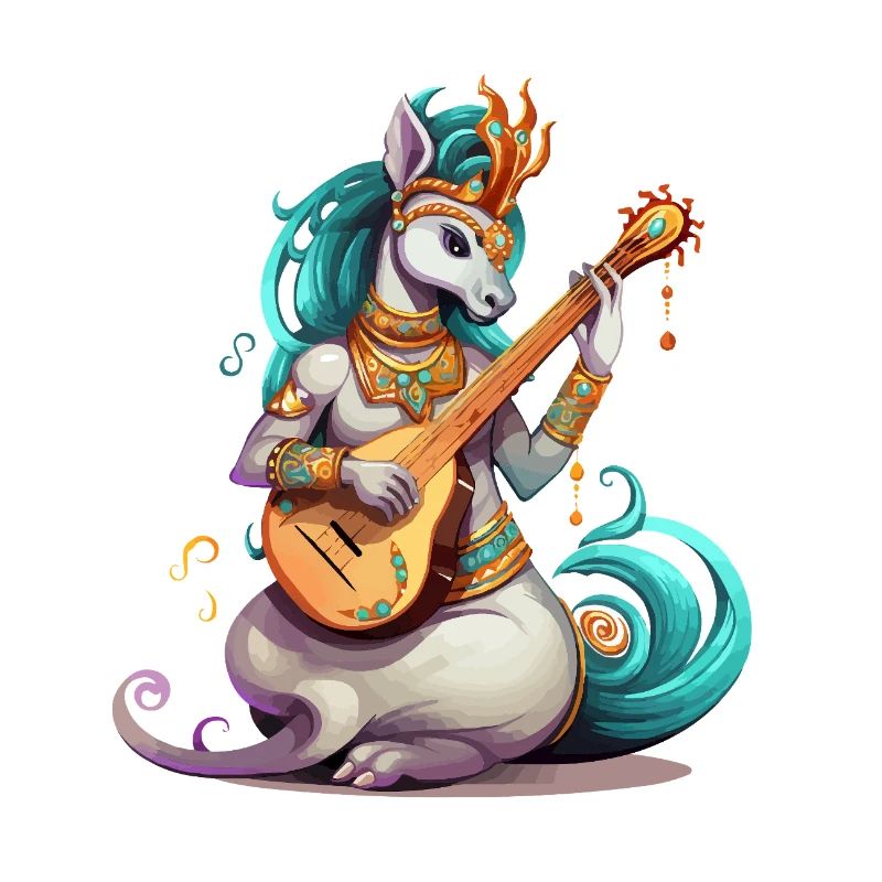 Musicien licorne avec luth doré
