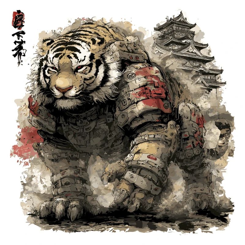 Armure de Samouraï Tigre devant le château