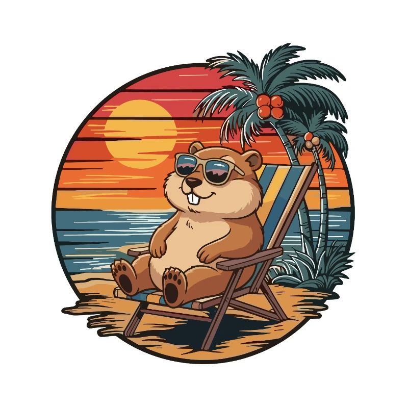 Funny Gopher on Beach Summer Vacation Sunset