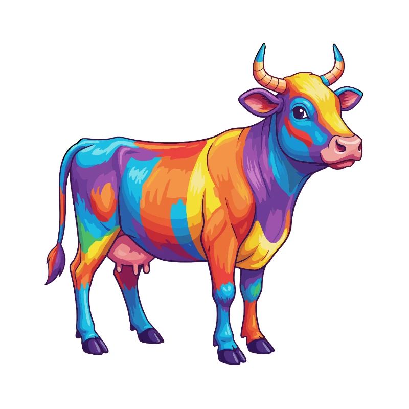 Aquarelle colorée de vache arc-en-ciel