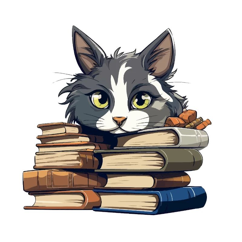 Book Stack Cat Bibliophile