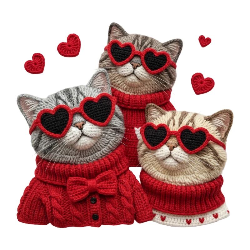 Les chats de la Saint-Valentin avec des lunettes en forme de cœur et des pulls