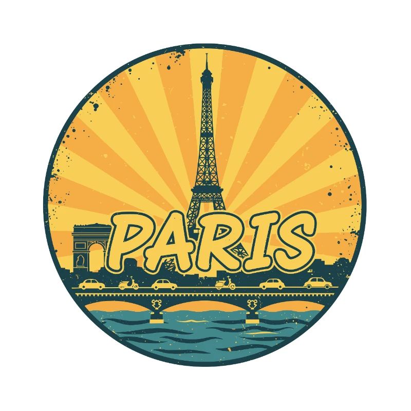 Paris City Skyline Eiffelturm Retro Sonnenuntergangsabzeichen
