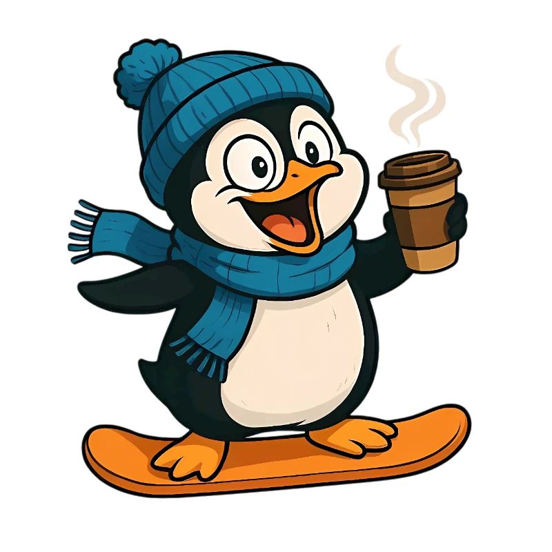 Le Pingouin des Neiges avec Café et Écharpe