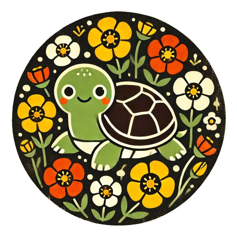 Tiny Turtle Amid Floral Circle