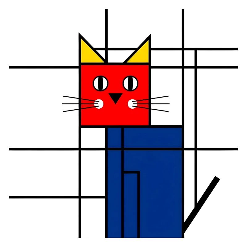 Abstract Cat Art - Geometric Mondrian