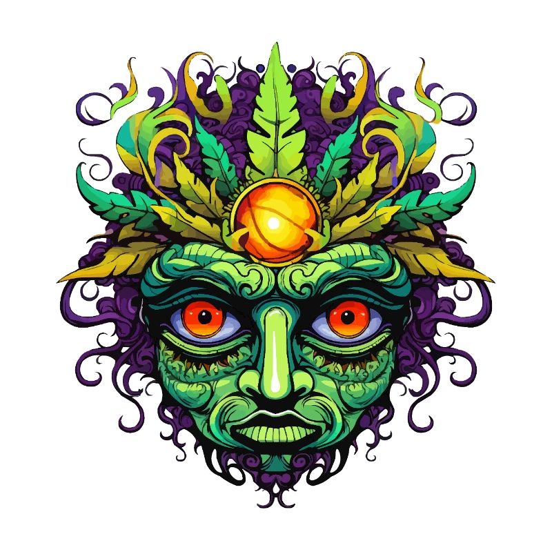 Psychedelisches Maskengesicht mit Sonnenkrone