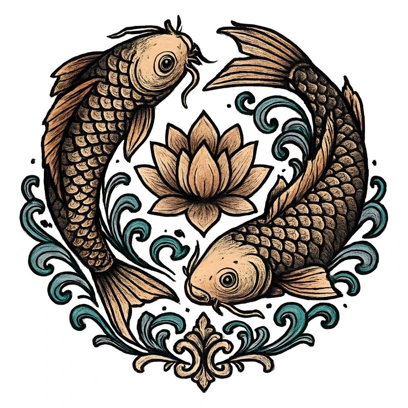 Koi und Lotus Kreis Harmonie Tattoo